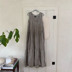 Esby Linen Checked Maxi Dress in Beige and Black